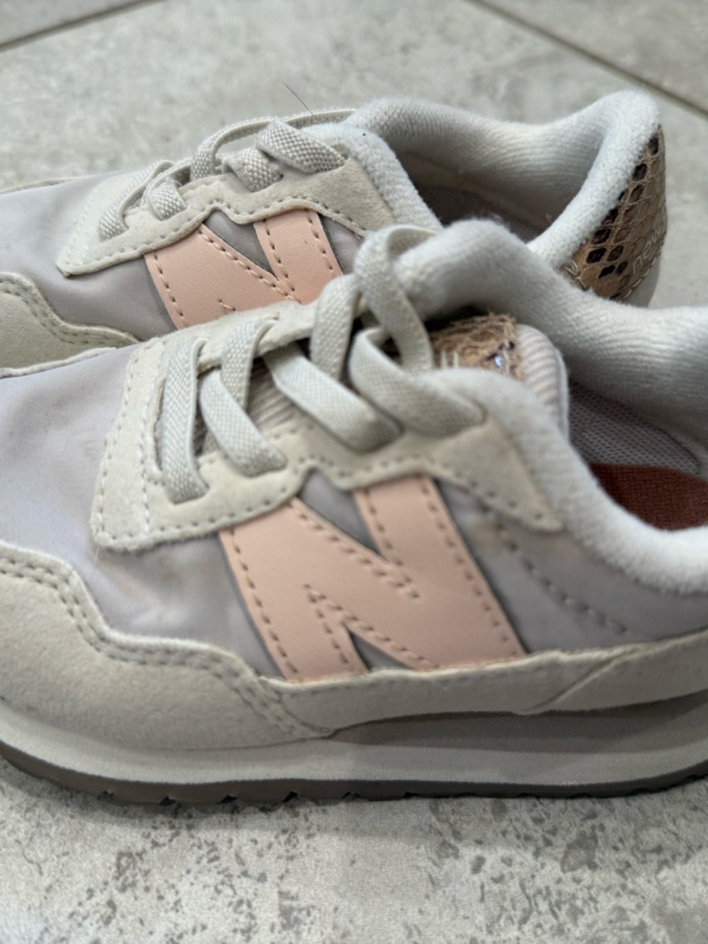 New Balance Kids White Sneakers with Blush Accents